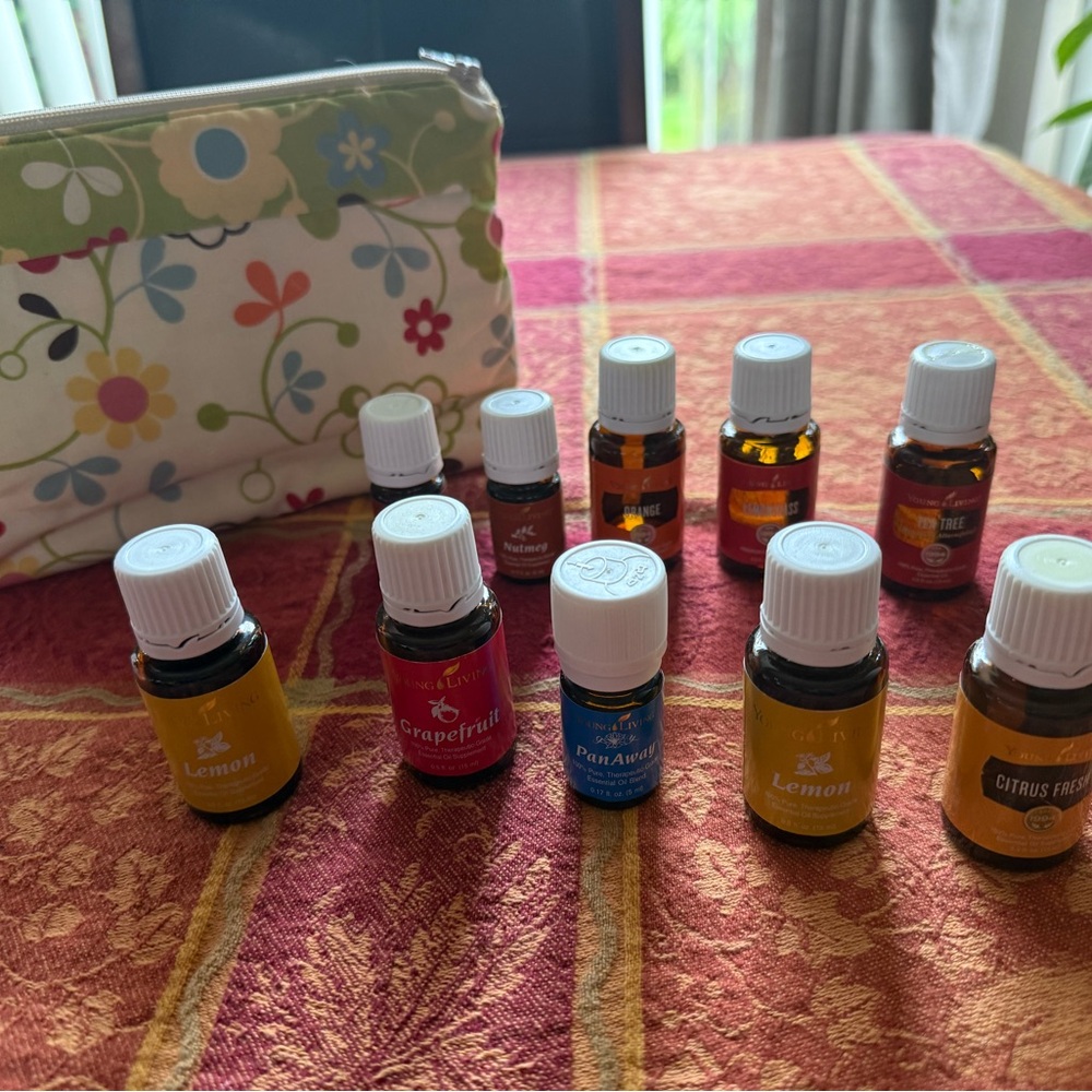 10x Young Living Essential Oil Bundle with Floral Travel Pouch